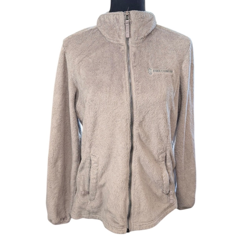 Y2K Free Country Womens Taupe Faux Fur Fleece Full Zip Jacket‎ Coat M